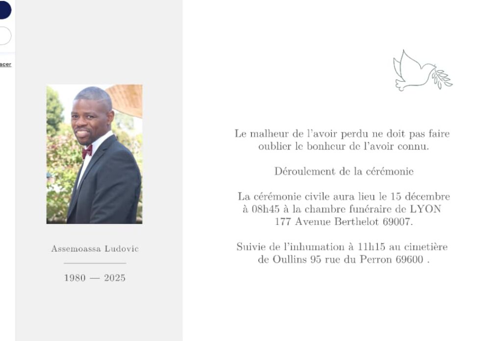Mort subite de Ludovic Assémoassa : L’ex-Épervier inhumé ce lundi à Lyon Mort subite de Ludovic Assémoassa : L'ex-Épervier inhumé ce lundi à Lyon