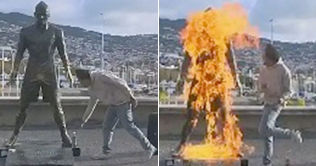 Portugal : un homme met le feu à la statue de Cristiano Ronaldo et diffuse la vidéo !