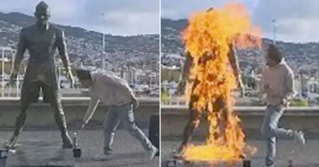 Portugal : un homme met le feu à la statue de Cristiano Ronaldo et diffuse la vidéo !
