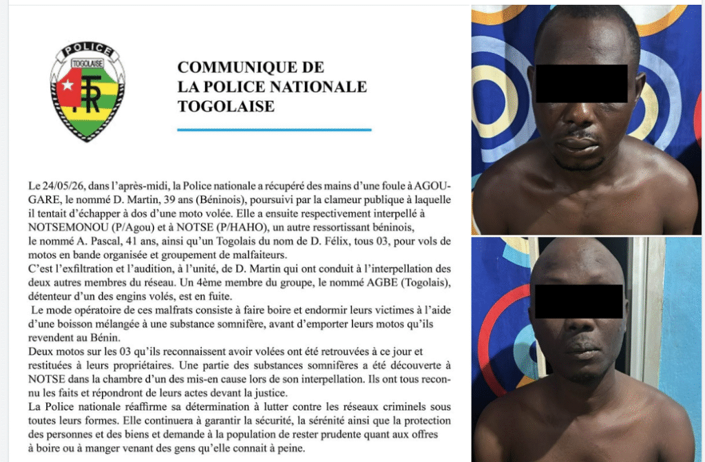 La Police nationale met la main sur un réseau de voleurs de motos opérant entre le Togo et le Bénin La Police nationale met la main sur un réseau de voleurs de motos opérant entre le Togo et le Bénin