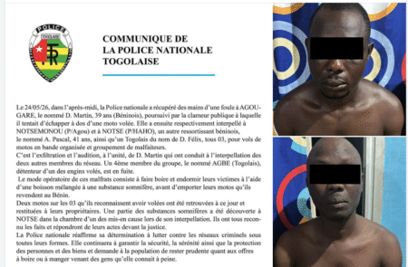 La Police nationale met la main sur un réseau de voleurs de motos opérant entre le Togo et le Bénin